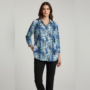 Sami & Jo Blue Abstract Print Button Front Blouse Size L